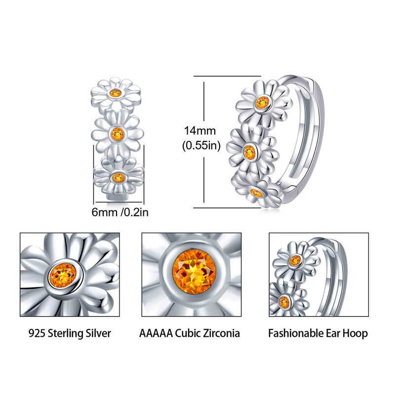 Cuoka 925 Sterling Silver Daisy Small Hoops Earrings, Hypoallergenic Huggie Earrings for Sensitive Ears, Daisy Sunflower Jewelry Mother Day Birthday Present for Women - Image 4